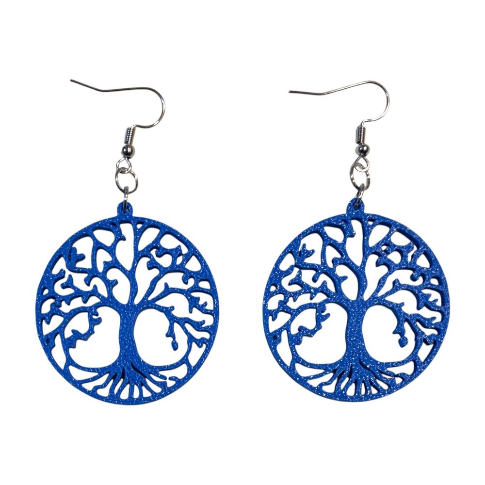 3D Printed Earrings - 1.5" x 2.25" Tree of Life - COBALT BLUE - X001-05